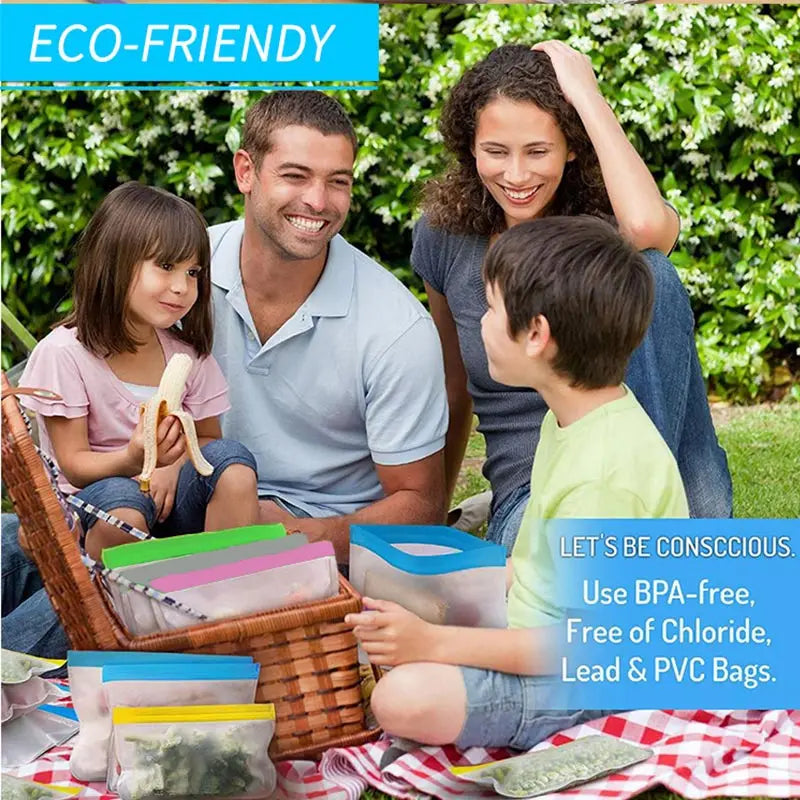 EcoFresh Reusable Food Storage Bags – BPA-Free, PEVA, & Leakproof | Sustainable Alternative to Plastic Bags