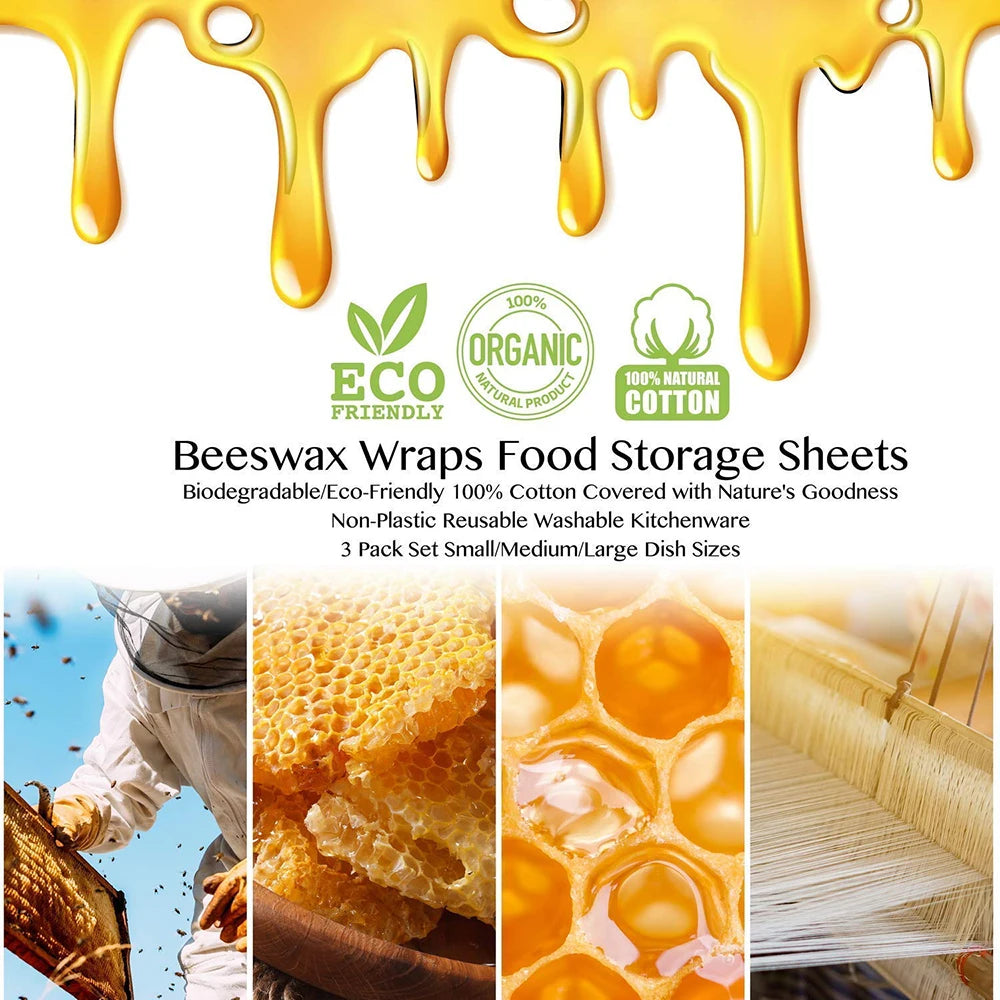 Must-Have Reusable Beeswax Food Wraps – The Eco-Friendly Way to Keep Food Fresh! (Set of 3)