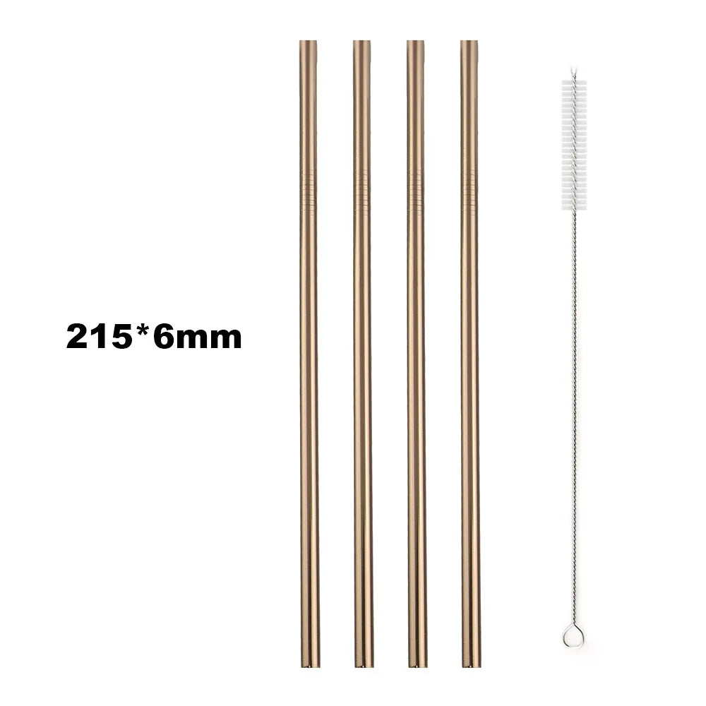 Sip Sustainably – 5-Piece Reusable Rainbow Straw Set with Eco Brush