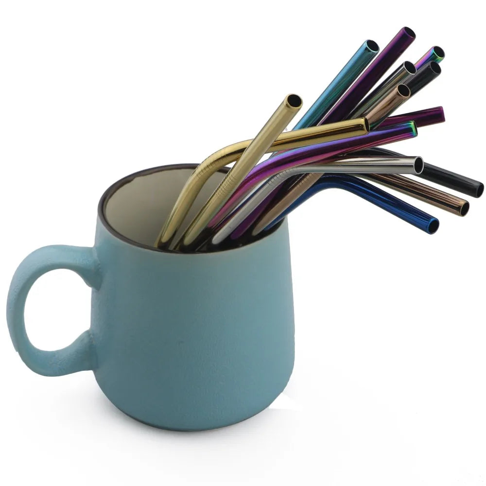 Sip Sustainably – 5-Piece Reusable Rainbow Straw Set with Eco Brush