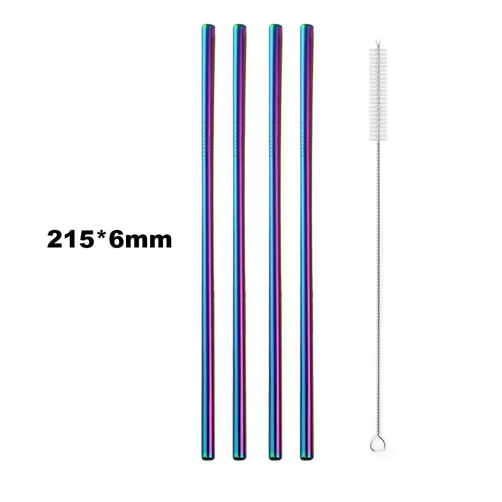 Sip Sustainably – 5-Piece Reusable Rainbow Straw Set with Eco Brush