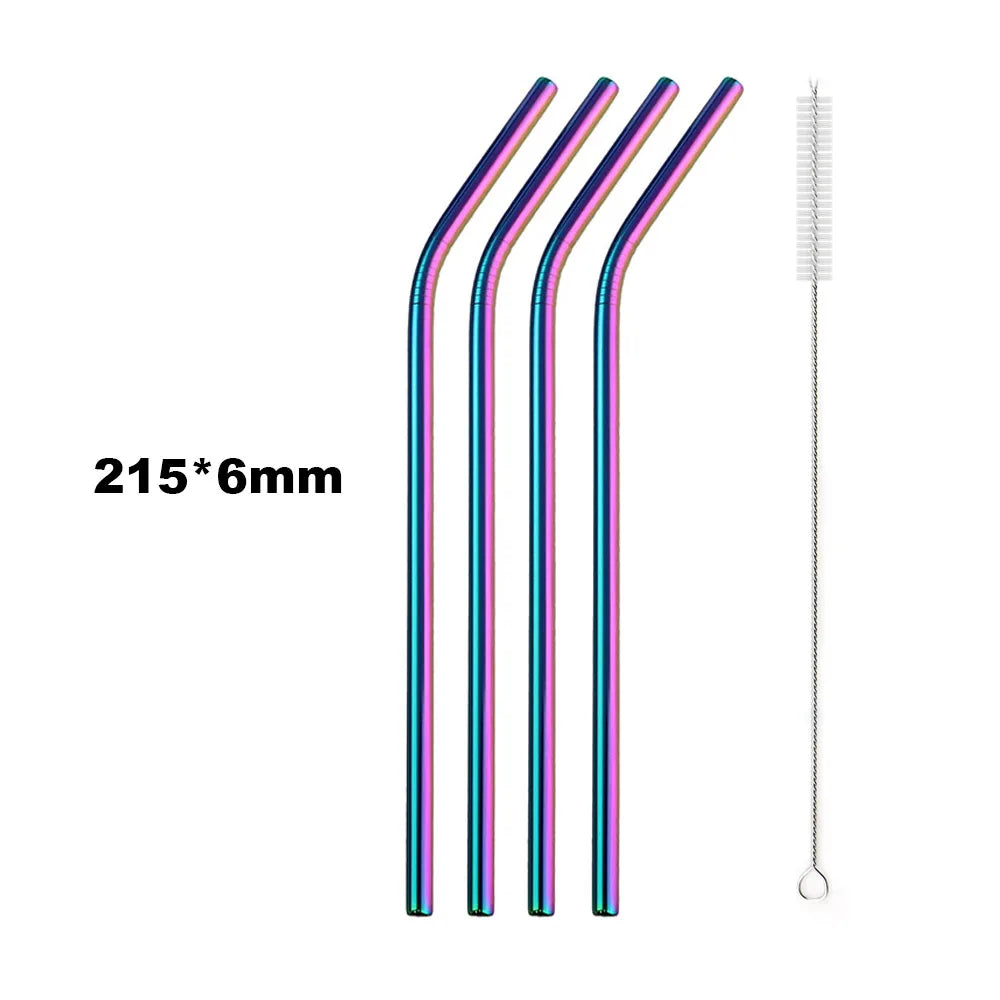 Sip Sustainably – 5-Piece Reusable Rainbow Straw Set with Eco Brush