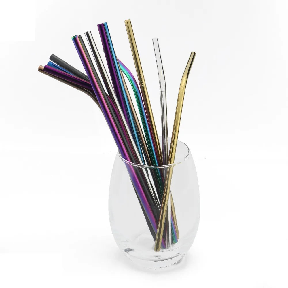 Sip Sustainably – 5-Piece Reusable Rainbow Straw Set with Eco Brush