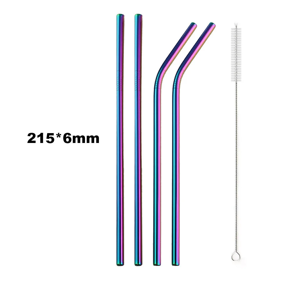 Sip Sustainably – 5-Piece Reusable Rainbow Straw Set with Eco Brush
