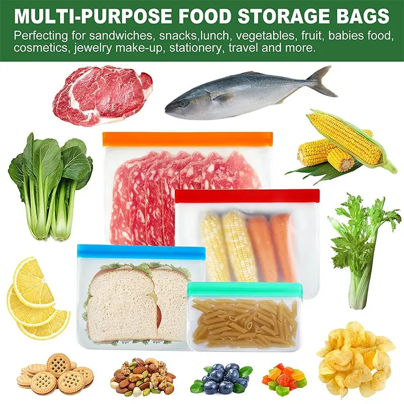 EcoFresh Reusable Food Storage Bags – BPA-Free, PEVA, & Leakproof | Sustainable Alternative to Plastic Bags