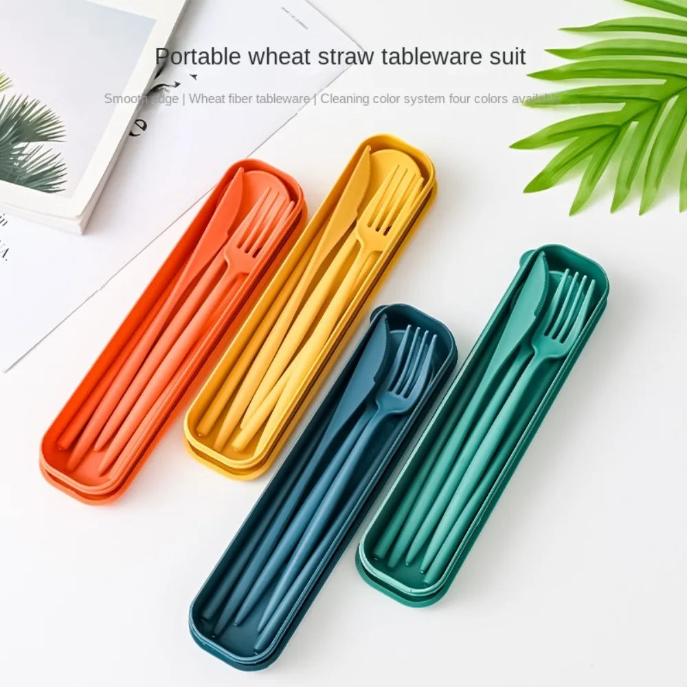 Eco-Friendly Wheat Straw Reusable Cutlery Set with Travel Case