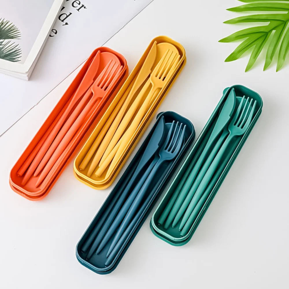 Eco-Friendly Wheat Straw Reusable Cutlery Set with Travel Case