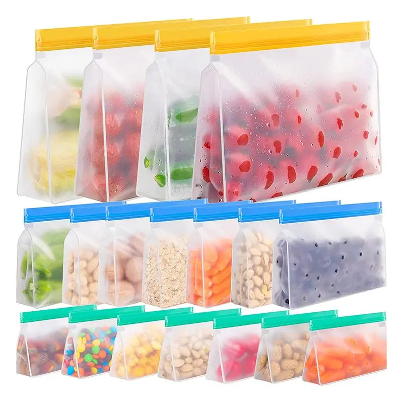 EcoFresh Reusable Food Storage Bags – BPA-Free, PEVA, & Leakproof | Sustainable Alternative to Plastic Bags