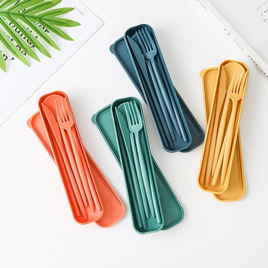 Eco-Friendly Wheat Straw Reusable Cutlery Set with Travel Case