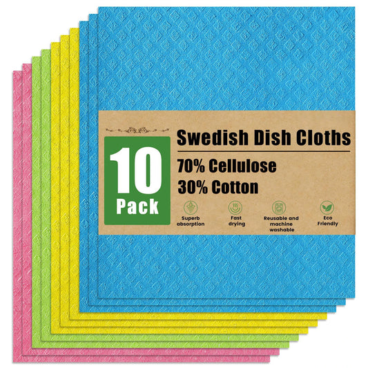 Swedish Dishcloth Set – Reusable, Super Absorbent & Eco-Friendly Cleaning Cloths (5 or 10 Pack)